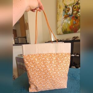 Tory Burch Orange and Cream Tote Bag